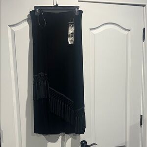 Alex Evenings Black Asymmetrical Skirt with Fringe